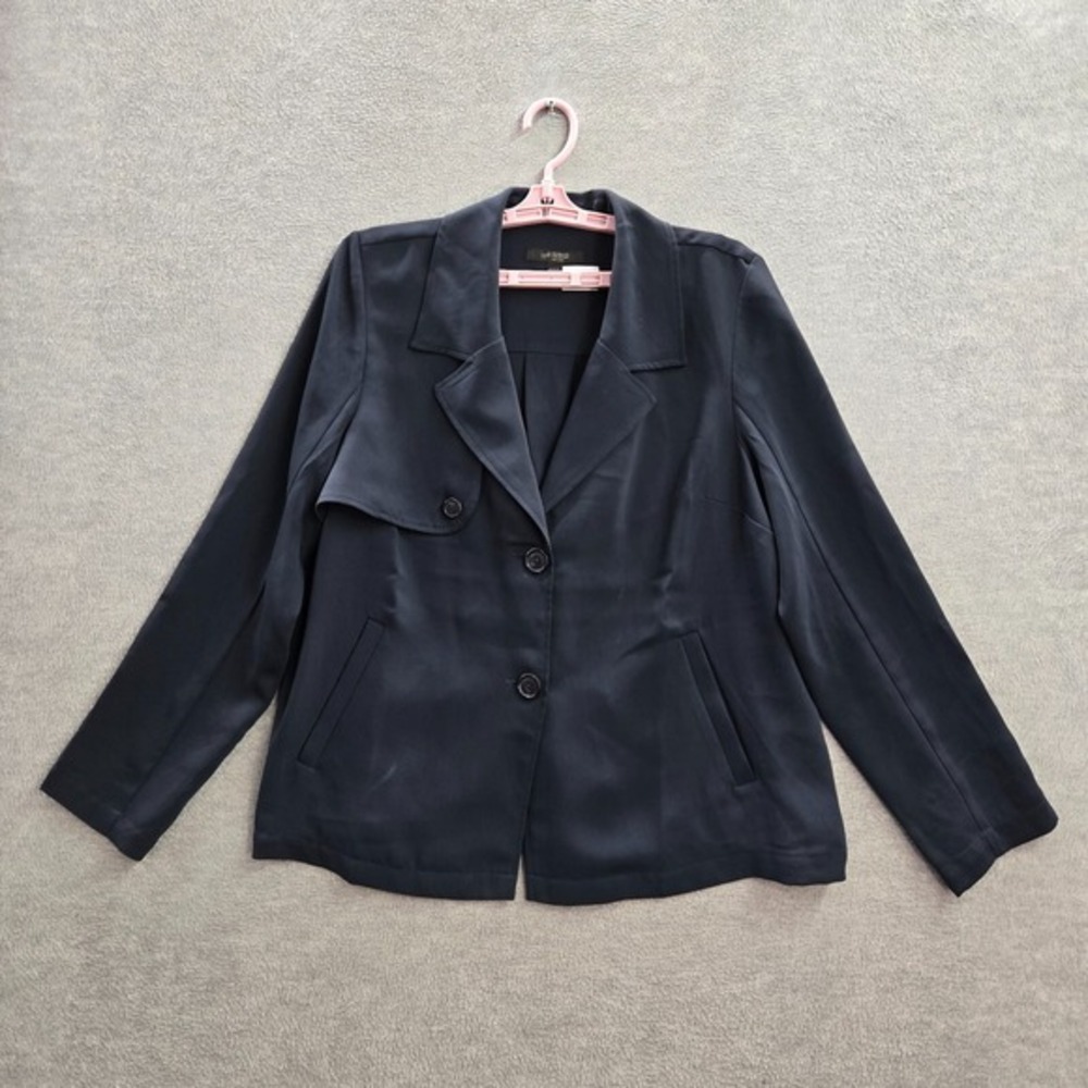J Jill Women Jacket M Navy Blazer Wearever Collection Notched Collar 2 Button
